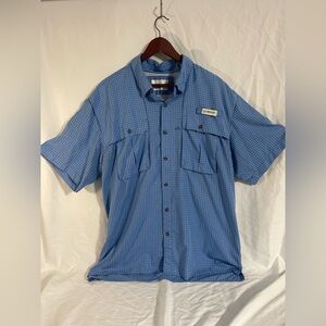 Magellan Outdoors Men's Casual Blue Plaid Fishing Shirt Button Up
